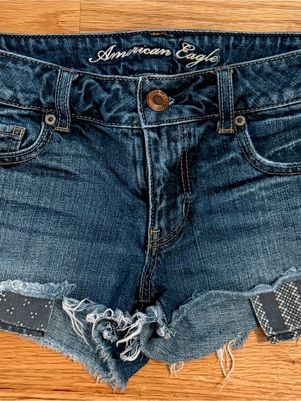 American Eagle Outfitters Dark Blue Distressed Denim Jean Shorts
